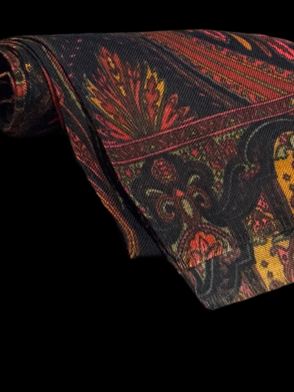 Vintage Paisley Black Scarf with Autumn Hues NWOTS - Picture 12 of 13